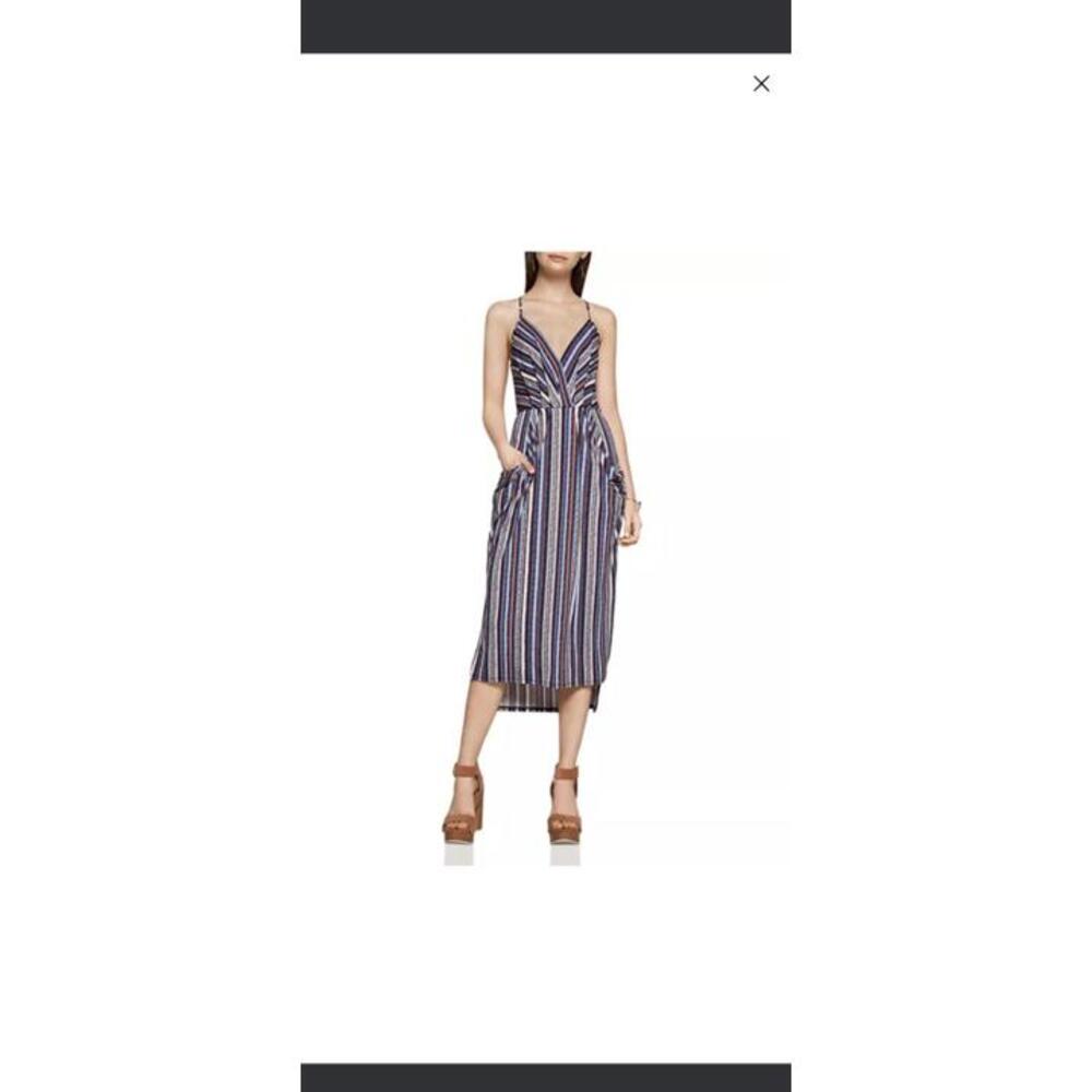 BCBG Stripe Faux Wrap Midi Dress